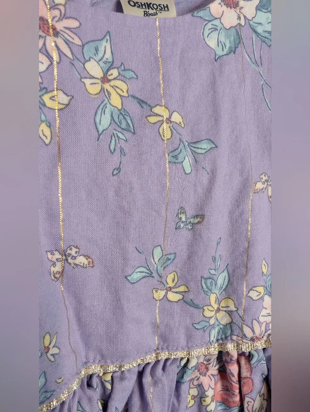 OSHKOSH Floral Lavender Dress With Silver Metallic Embellishments. Size 3T